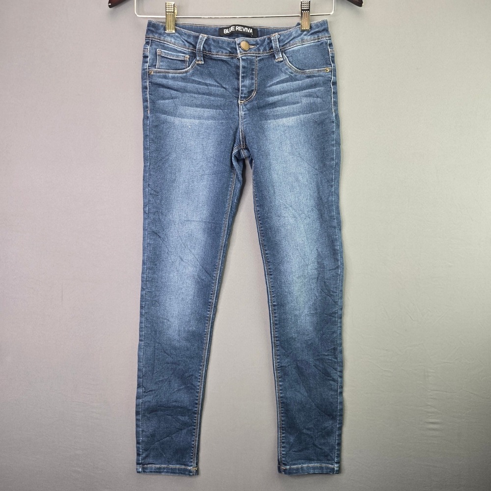 Blue Revival Skinny Jeans Mid Rise Stretch Denim Sz 12 Medium Wash Whiskered